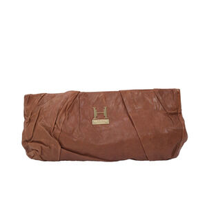 Halston Heritage Chocolate Brown Ruched Leather Clutch Bag